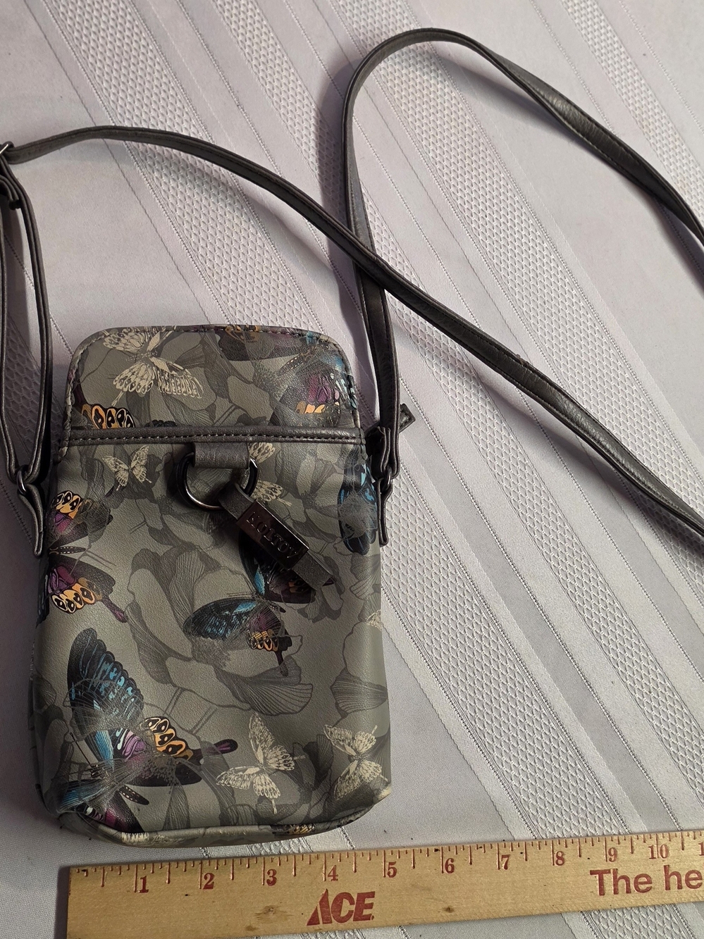 Butterfly Print Gray Crossbody Bag with Adjustable Strap